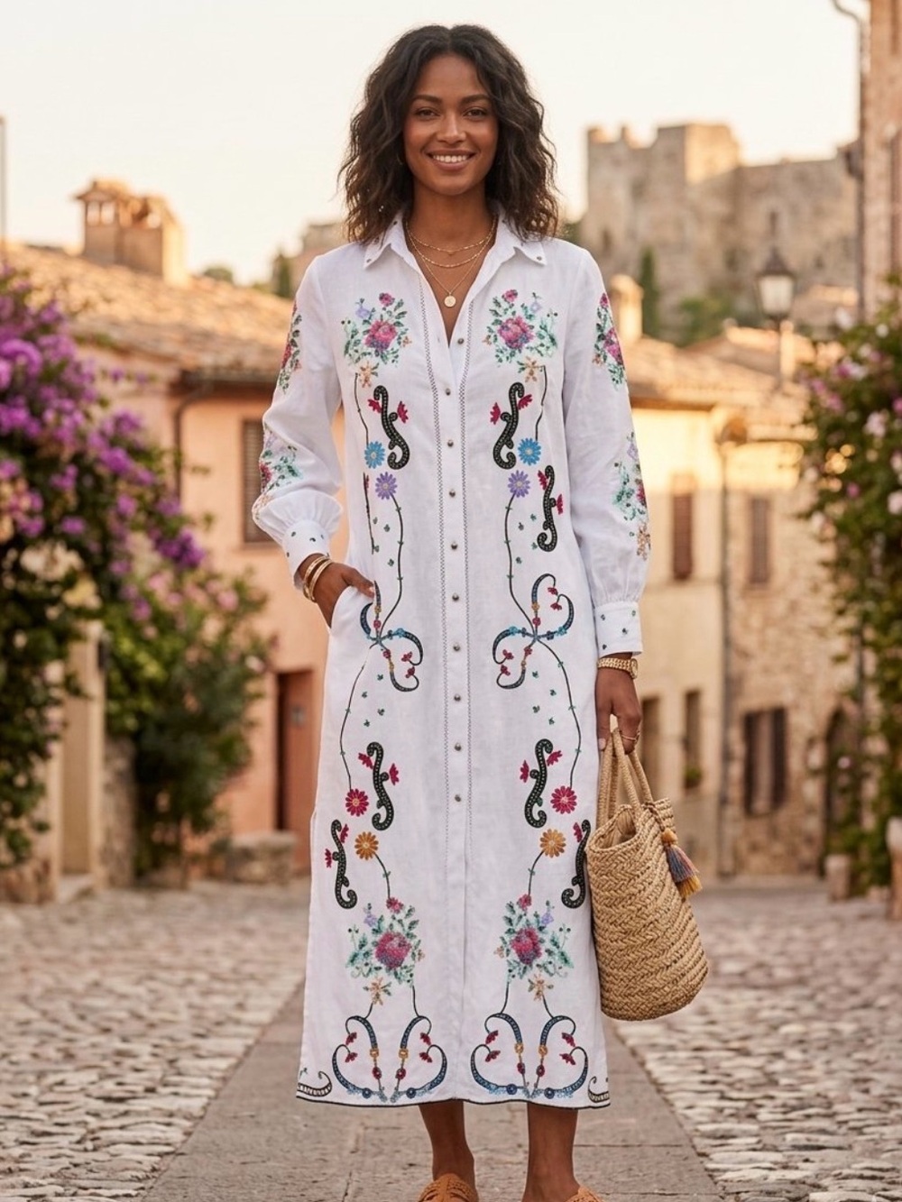 Me369 Daisy Embroidered 100% Linen Dress Size XS